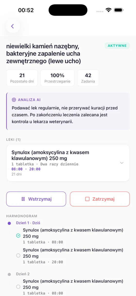 Ekran leczenia w Kovan z analizą AI terapii zapalenia ucha i kontrolą interakcji leków